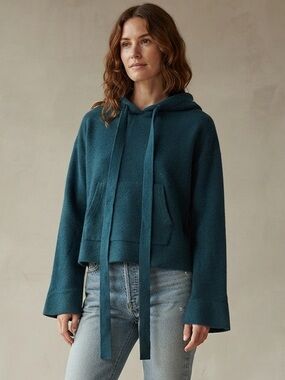 Naadam Sz S 100% Cashmere Duck Blue Hooded Relaxed Sweater